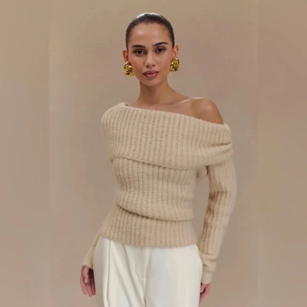 Meshki Cream Off-the-Shoulder Knit Sweater - Picture 1 of 12